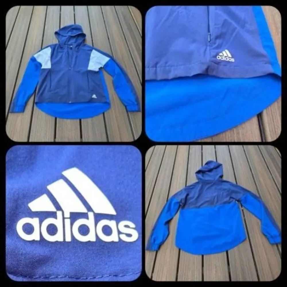 Adidas rounded hem windbreaker extra small blues women's colorblock